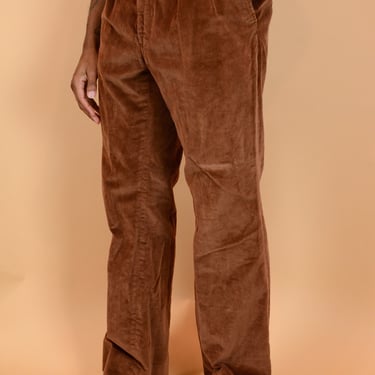 Vintage 70s Pleated Brown Corduroy Adjustable Waist Pants Trousers | 30x32 31x32 32x32 