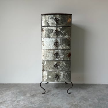 80's Postmodern Memphis - Style Brushed Metal Tall Six- Drawer Chest 