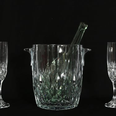 Vintage French Cristal dArques Bretagne crystal glass ice bucket + champagne flute glasses set 