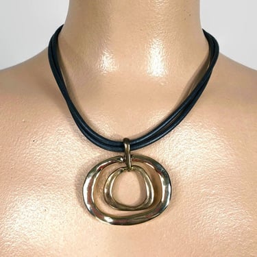 VINTAGE Necklace Choker With Chunky Oversized Articulated 1960s Modernist Metal Pendant VFG 