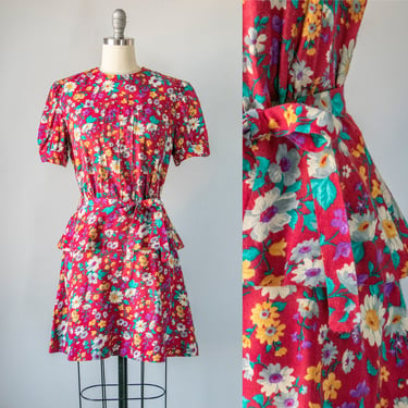 1960s Dress Cotton Floral Shift S 