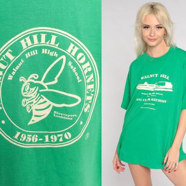 Walnut Hill Shirt 1994 High School Class Reunion T-Shirt 90s Shreveport Louisiana Hornets Graphic Tee Single Stitch Green Vintage 1990s XL 