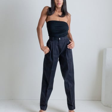 Y2K black cotton pleated trouser pants // S (2416) 