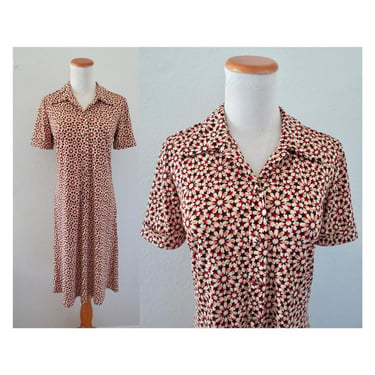 Vintage 90s Geometric Print Dress - Groovy Mod Style Short Sleeve Shift - Size Medium 