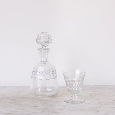 Vintage Cut Glass Carafe with Stemmed Glass