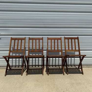 4 Antique Wood Folding Chairs Vintage Waiting Room Theater Stadium Seats Row Wood Rustic Farmhouse Primitive Seating Chair Bench Country 