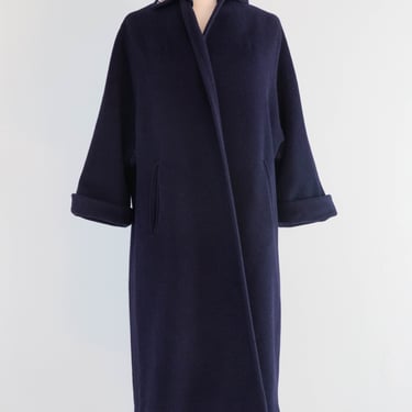 Elegant 1960's Navy Blue Cocoon Coat With Beaded Collar / Medium