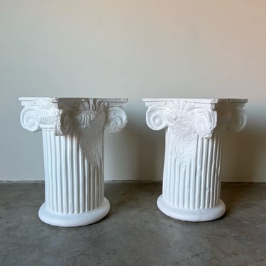 Vintage Neoclassical - Style Column Plaster Pedestal / Side Tables - a Pair 