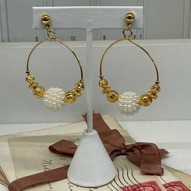 Gold Circles Earrings with Pearl and Gold Balls