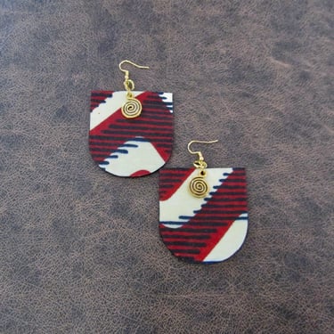 African print earrings, Ankara earrings, wood earrings, bold statement earrings, Afrocentric earrings, red earrings, batik earrings 3 