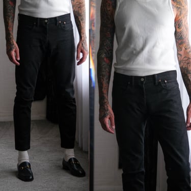 RRL Ralph Lauren Selvedge Black Rigid Japanese Denim Button Fly Slim Fit Jeans | Made in USA | Labeled 33x32 | RRL Designer Redline Denim 