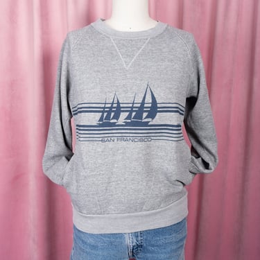 Vintage 80s San Francisco Heathered Gray Crewneck Sweatshirt with Pockets 