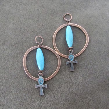 Patina copper ankh hoop earrings 