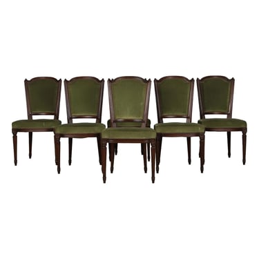French Louis XVI Style Maple Dining Chairs W/ Green Mohair- Set of 6 