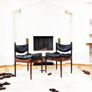 Kristian Vedel Black Leather Chairs Side Accent 