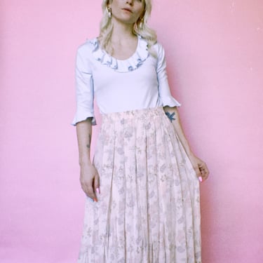 Vintage Delicate Floral Silk Midi Skirt 