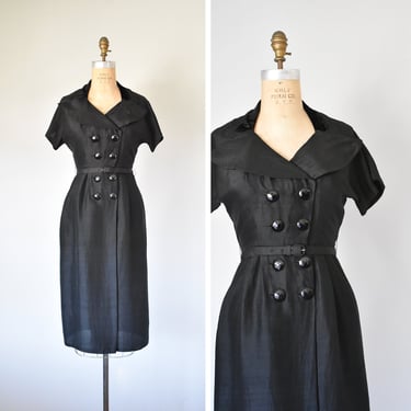 Kathleen silk 1950s dress, black silk dress, 50s black dress, 1940s dress, midi dress, 40s cocktail dress, dresses for women, pinup 