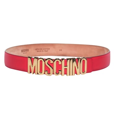 Moschino - Red Leather Belt w/Gold Lettering Sz 12