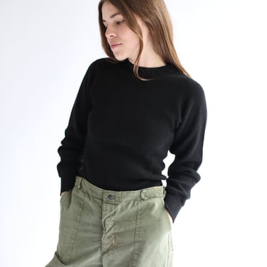 Vintage Black Waffle knit Thermal Shirt | Honeycomb Cotton military henley | Long Underwear Shirt | XS 