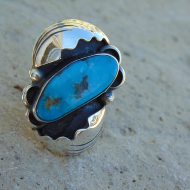 Vintage Native American Turquoise and Sterling Silver Ring - Size 7 