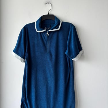 Vintage Afterlight Leisure Tunic French Terry Cloth Blue Womens M Beach Resort 