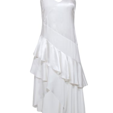 Parker - Ivory Silk Sleeveless High Low Ruffle Trim Dress Sz 0