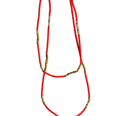 Debbie Fisher | Seed Beads with Mixed Gold Vermeil Beads Necklace-Coral