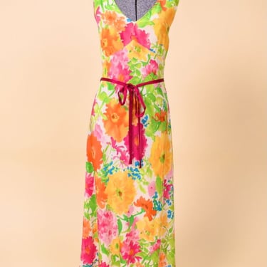Neon 90s does 30s Bias Cut Floral Dress By Diane von Furstenberg, M