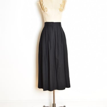 vintage 90s skirt black wool high waisted full midi modest simple secretary M clothing 