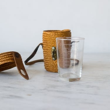 Engraved Vichy Glass in Rattan Caddy