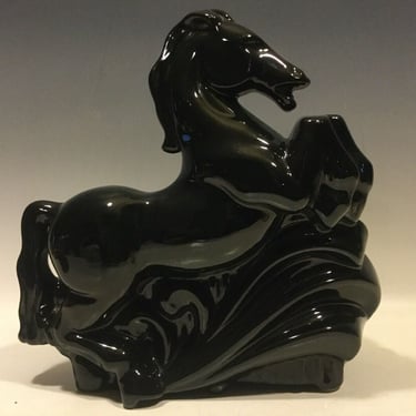 Vintage Mid Century Black Rearing Stallion horse Planter, black glass stallion vase, horse lover gifts, black modern vase, stallion horse 