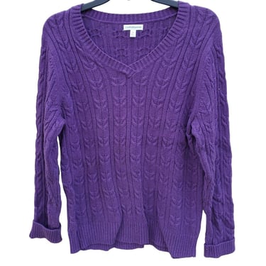 Croft And Barrow Purple Cable Knit Sweater Extra Long Sleeves V Neck Medium 