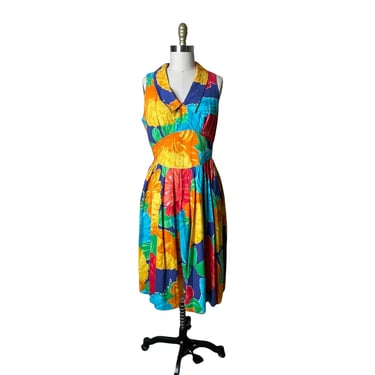Vintage Ned Gould N.R1 colorful Tropical Halter Rockabilly Dress Size 10 USA 