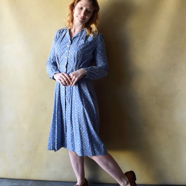 1930s blue cotton feedsack dress . vintage 30s dress . size s to m 