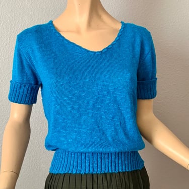 Bright Teal Top, Sweater Pull Over, Vintage 80s 90s Fashion 