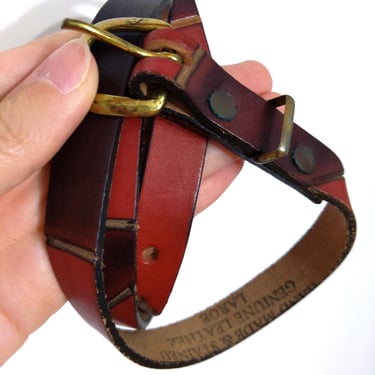 Vintage 70s 80s Reddish Brown Color Block Skinny Leather Belt 