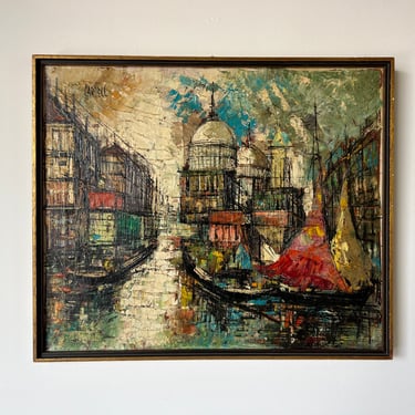 Helge Cardell ( 1902 - 1972 ) Impressionist Sweden Cityscape Oil Painting 