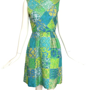 1960s Multi Color Silk Print Dress, Size-2