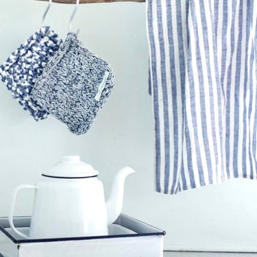 Linen Kitchen Cloth | White with Blue Stripe