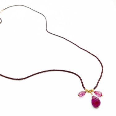 Debbie Fisher | Brown Seed, Pink Topaz, and Vermeil Bead Necklace