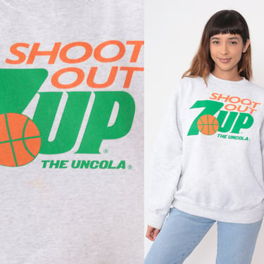 90s 7UP Sweatshirt Shoot Out Champion Basketball Crewneck The Uncola Shirt Heather Grey Graphic Vintage Soda Sweatshirt 1990s Extra Large xl 