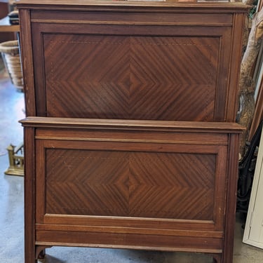 Antique Oak and Mahogany Inlay Single Head and Foot Board