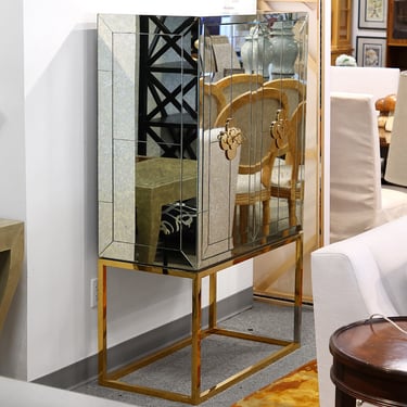 Jonathan Alder Smoked Paned Glass Bar Cabinet