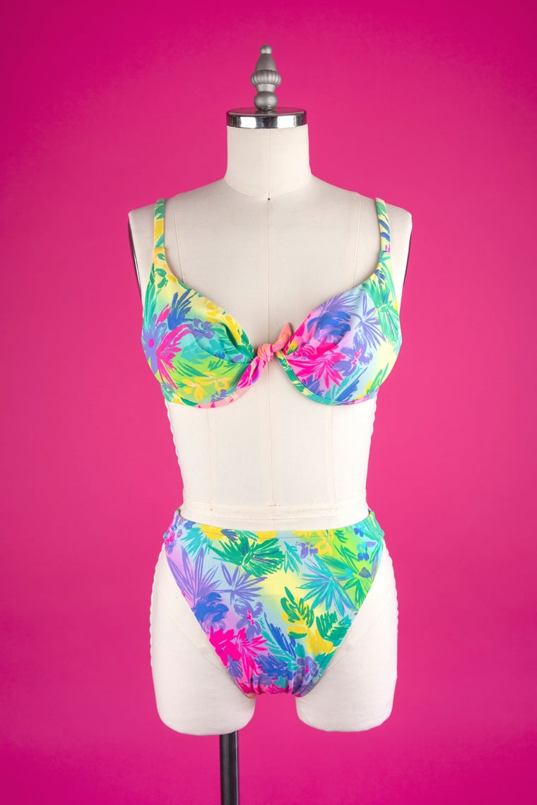 Vintage 80s Electric Beach by Jantzen Neon Abstract Floral High