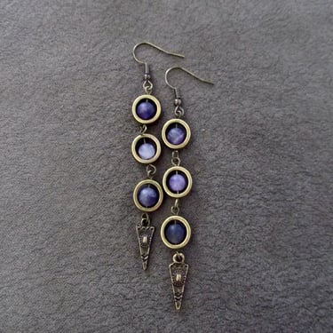 Purple amethyst and bronze dangle earrings 