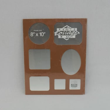 Vintage Collage Photo Mat - Brown Cardboard - Frame size 8" x 10" with Seven Slots for Pictures - New in original shrink wrap 