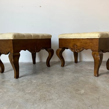 Queen Anne Style Walnut Stools - a Pair 