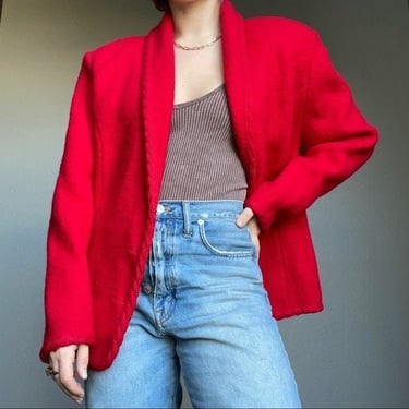 Vintage Women’s 80s Talbots Red Felted Wool Austrian Style Cardigan Blazer Sz L 