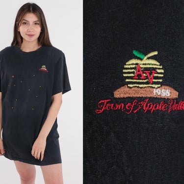 Apple Valley Shirt 90s Black Studded T-Shirt Hot Air Balloon Gold Studs Red Rhinestoned California Graphic Tee Vintage 1990s Extra Large xl 
