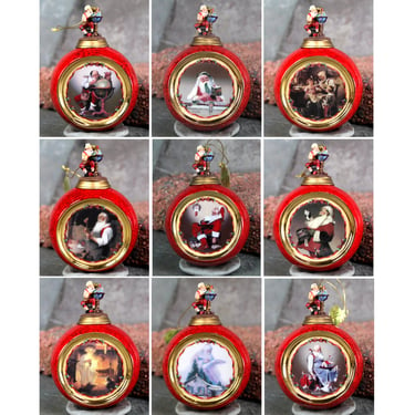 Set of 9 Norman Rockwell Christmas Ornaments - Bradford Express 1998/1999 Classic Normal Rockwell Americana 
